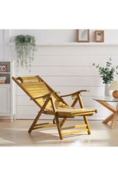 Living and Home Bamboo Folding Lounge Chair Recliner with Retractable Footrest in Natural - thumbnail 2