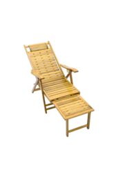 Living and Home Bamboo Folding Lounge Chair Recliner with Retractable Footrest in Natural - thumbnail 3