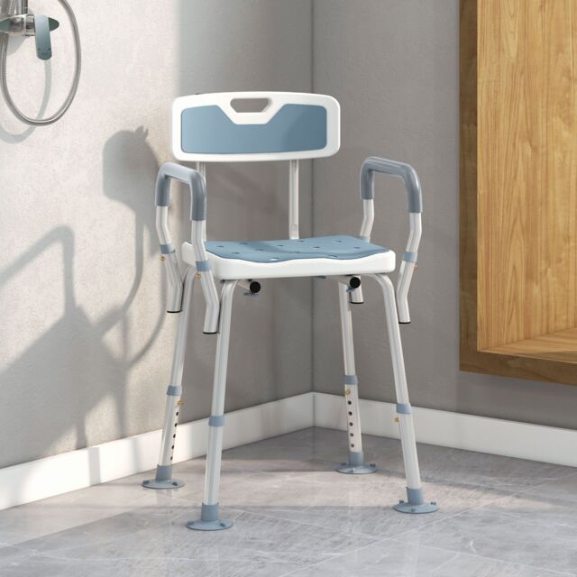 HOMCOM EVA Padded Shower Stool with Arms 4 Suction Foot Pads, Light Blue - image 1