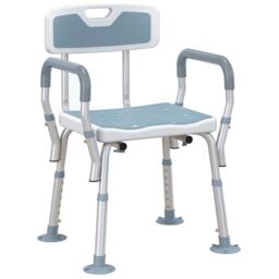 HOMCOM EVA Padded Shower Stool with Arms 4 Suction Foot Pads, Light Blue - thumbnail 2