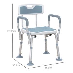 HOMCOM EVA Padded Shower Stool with Arms 4 Suction Foot Pads, Light Blue - thumbnail 3
