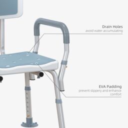 HOMCOM EVA Padded Shower Stool with Arms 4 Suction Foot Pads, Light Blue - thumbnail 4