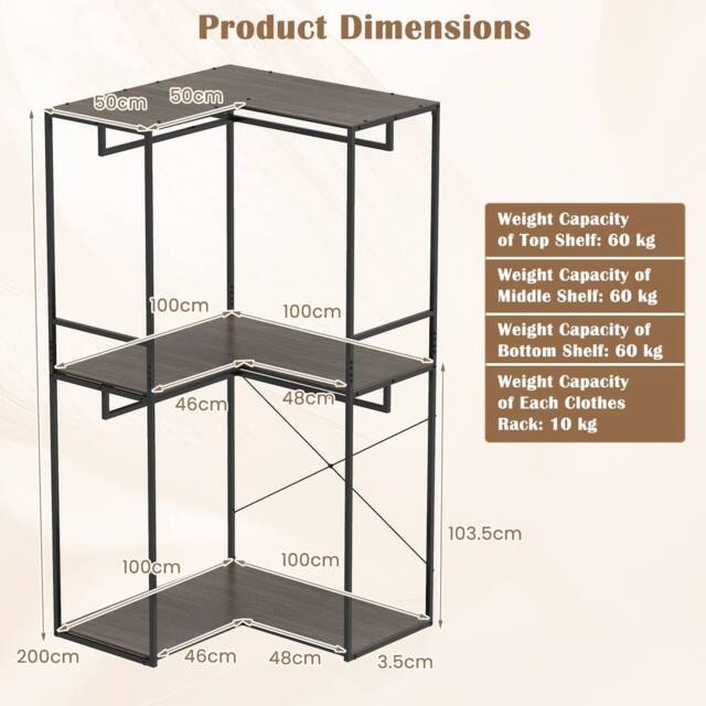Costway 2M L-shaped Coat Rack Wooden Corner Coat Rack Unit in Black - image 1
