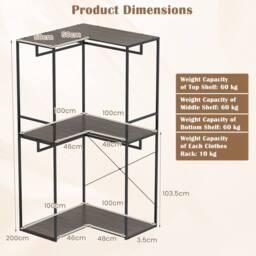 Costway 2M L-shaped Coat Rack Wooden Corner Coat Rack Unit in Black - thumbnail 1