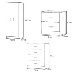 FWStyle White 3 Piece Bedroom Furniture Set Bedside, Wardrobe, 4 Drawer Chest - thumbnail 5