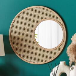 Wyld and Coco Bamboo Frame Rattan Wall Mirror - Round Rustic Modern in Brown
