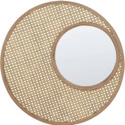 Wyld and Coco Bamboo Frame Rattan Wall Mirror - Round Rustic Modern in Brown - thumbnail 2