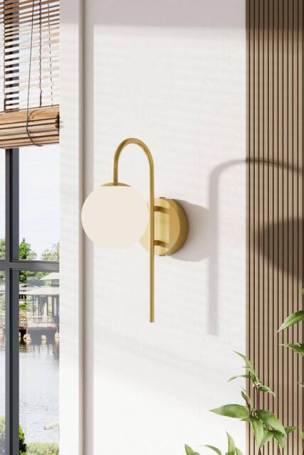 H&O Direct Elegant Golden Wall Light with Frosted Glass Bulb in Gold - image 1