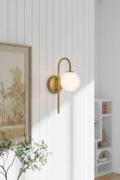 H&O Direct Elegant Golden Wall Light with Frosted Glass Bulb in Gold - thumbnail 2