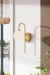 H&O Direct Elegant Golden Wall Light with Frosted Glass Bulb in Gold - thumbnail 1