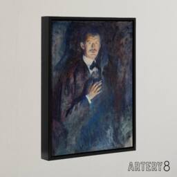 "Artery8 Self Portrait with Cigarette Munch Black Framed Canvas Wall Art in Blue - Size: W12"" x H16""" - thumbnail 2
