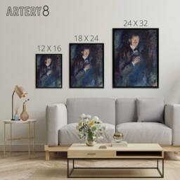 "Artery8 Self Portrait with Cigarette Munch Black Framed Canvas Wall Art in Blue - Size: W12"" x H16""" - thumbnail 4