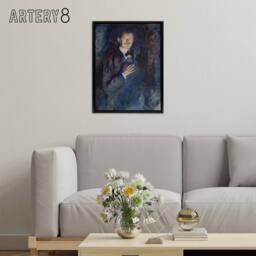 "Artery8 Self Portrait with Cigarette Munch Black Framed Canvas Wall Art in Blue - Size: W12"" x H16""" - thumbnail 3