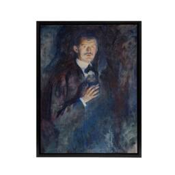 "Artery8 Self Portrait with Cigarette Munch Black Framed Canvas Wall Art in Blue - Size: W12"" x H16""" - thumbnail 1
