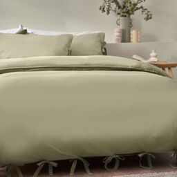 Yard Mallow Bow Tie 100% Cotton Duvet Cover Set in Light Green - Size: King - thumbnail 2