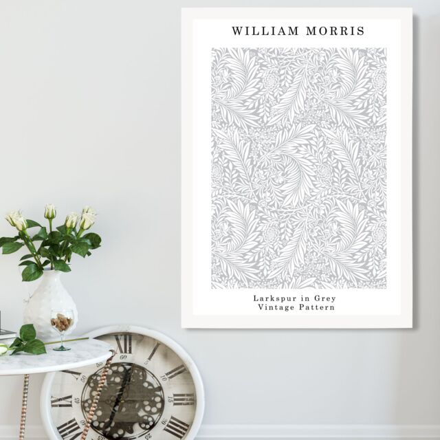 ARTZE William Morris Larkspur in Grey Art Print / White Frame / SIZE: A3 in Light Grey - image 1
