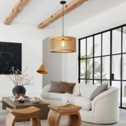 Garwarm 1 - Light Farmhouse Boho Wooden Caged Pendant Light in Natural - thumbnail 2