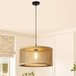 Garwarm 1 - Light Farmhouse Boho Wooden Caged Pendant Light in Natural