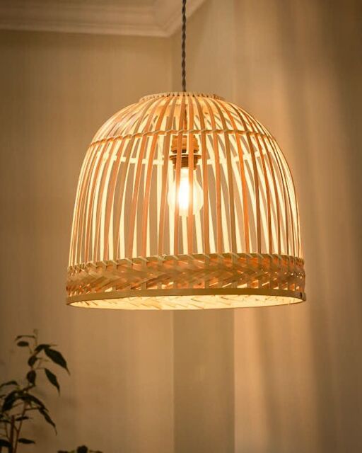 Dibor Traditional Bamboo Dome Easy Fit Decor Ceiling Shade H33 x D40cm in Beige - image 1