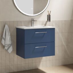 Balterley Wall Hung 2 Drawers Vanity Unit - Minimalist Basin 600mm, Satin Blue - thumbnail 4