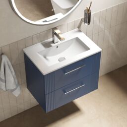Balterley Wall Hung 2 Drawers Vanity Unit - Minimalist Basin 600mm, Satin Blue - thumbnail 3