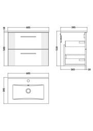Balterley Wall Hung 2 Drawers Vanity Unit - Minimalist Basin 600mm, Satin Blue - thumbnail 7