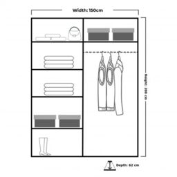 Sliding Wardrobes 4U Fusion High Gloss Sliding Mirror Door Wardrobe 150cm X 200cm in Grey - Size: 150 cm X 200 cm - thumbnail 5