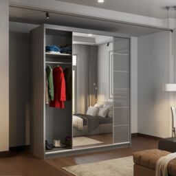 Sliding Wardrobes 4U Fusion High Gloss Sliding Mirror Door Wardrobe 150cm X 200cm in Grey - Size: 150 cm X 200 cm - thumbnail 3