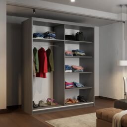 Sliding Wardrobes 4U Fusion High Gloss Sliding Mirror Door Wardrobe 150cm X 200cm in Grey - Size: 150 cm X 200 cm - thumbnail 4