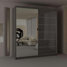 Sliding Wardrobes 4U Fusion High Gloss Sliding Mirror Door Wardrobe 150cm X 200cm in Grey - Size: 150 cm X 200 cm - thumbnail 1