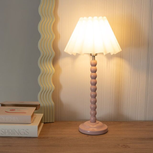 ValueLights Bobbins Painted Rose Table Lamp with Scallop Tapered Lamp Shade in White - image 1