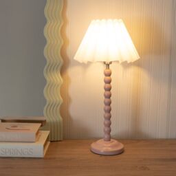 ValueLights Bobbins Painted Rose Table Lamp with Scallop Tapered Lamp Shade in White - thumbnail 1