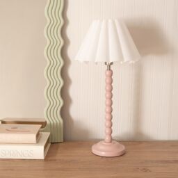 ValueLights Bobbins Painted Rose Table Lamp with Scallop Tapered Lamp Shade in White - thumbnail 3