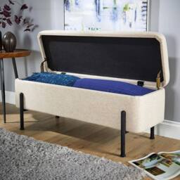FORGEVIO Storage Linen Off-Metal Legs Space Saving Seat Home Furniture in Beige - thumbnail 3