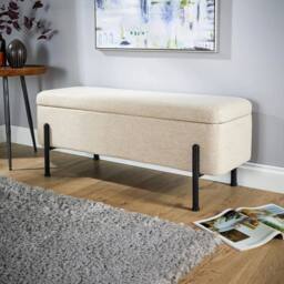 FORGEVIO Storage Linen Off-Metal Legs Space Saving Seat Home Furniture in Beige - thumbnail 4