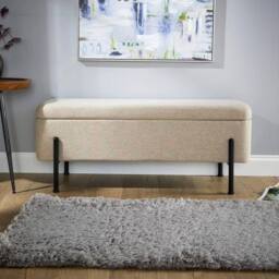 FORGEVIO Storage Linen Off-Metal Legs Space Saving Seat Home Furniture in Beige - thumbnail 5