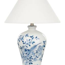Wyld and Coco 55cm Bedside Lamp Hand Painted White and Blue Porcelain Base Linen - thumbnail 2