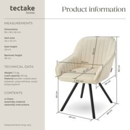 tectake Armchair Snug Set Of 6 - Cream - Size: 6 Pack - thumbnail 6