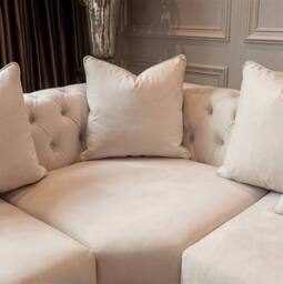 Sofaya Monaco Chesterfield 5 Seater Corner Sofa Couch Velvet Chaise in Cream - Size: 220 cm x 70 cm - thumbnail 6