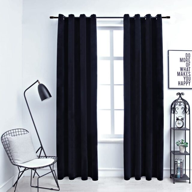 Berkfield Home Blackout Curtains with Rings 2 pcs Velvet Black 140x225 cm - image 1