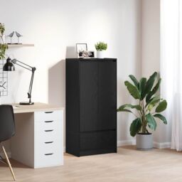 Berkfield Home Cabinet with Drawer Black Oak 55.5x34x119.5 cm Engineered Wood