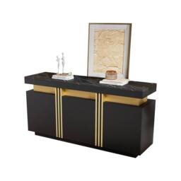 Merax Sideboard with Marble Effet Top - 140cm 3-Door Luxury Buffet Cabinet in Black - thumbnail 8
