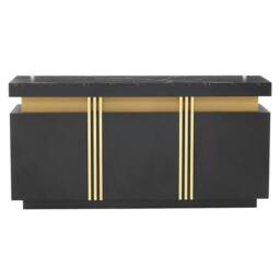 Merax Sideboard with Marble Effet Top - 140cm 3-Door Luxury Buffet Cabinet in Black - thumbnail 7