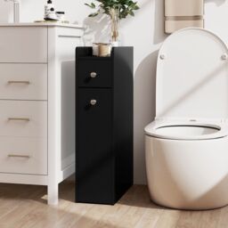 Costway 4-Tier Narrow Toilet Side Storage Cabinet w/Slide Out Drawers in Black - thumbnail 1