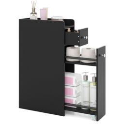 Costway 4-Tier Narrow Toilet Side Storage Cabinet w/Slide Out Drawers in Black - thumbnail 3