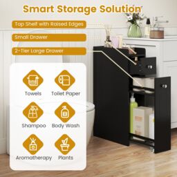 Costway 4-Tier Narrow Toilet Side Storage Cabinet w/Slide Out Drawers in Black - thumbnail 7