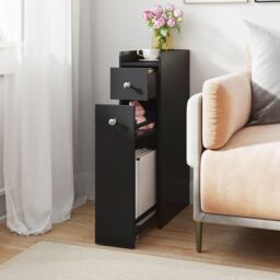 Costway 4-Tier Narrow Toilet Side Storage Cabinet w/Slide Out Drawers in Black - thumbnail 4
