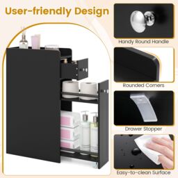 Costway 4-Tier Narrow Toilet Side Storage Cabinet w/Slide Out Drawers in Black - thumbnail 6