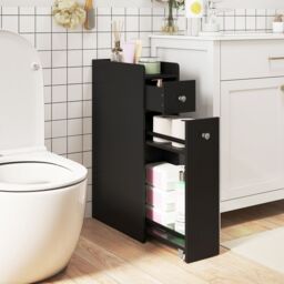 Costway 4-Tier Narrow Toilet Side Storage Cabinet w/Slide Out Drawers in Black - thumbnail 2