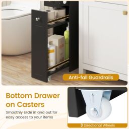 Costway 4-Tier Narrow Toilet Side Storage Cabinet w/Slide Out Drawers in Black - thumbnail 8